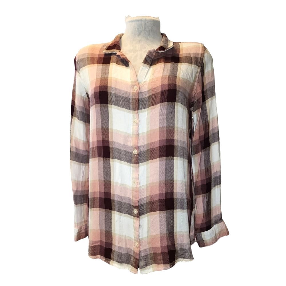 Thread & Supply Deep Cranberry Holly Plaid Flannel Button Front Shirt Size‎ M